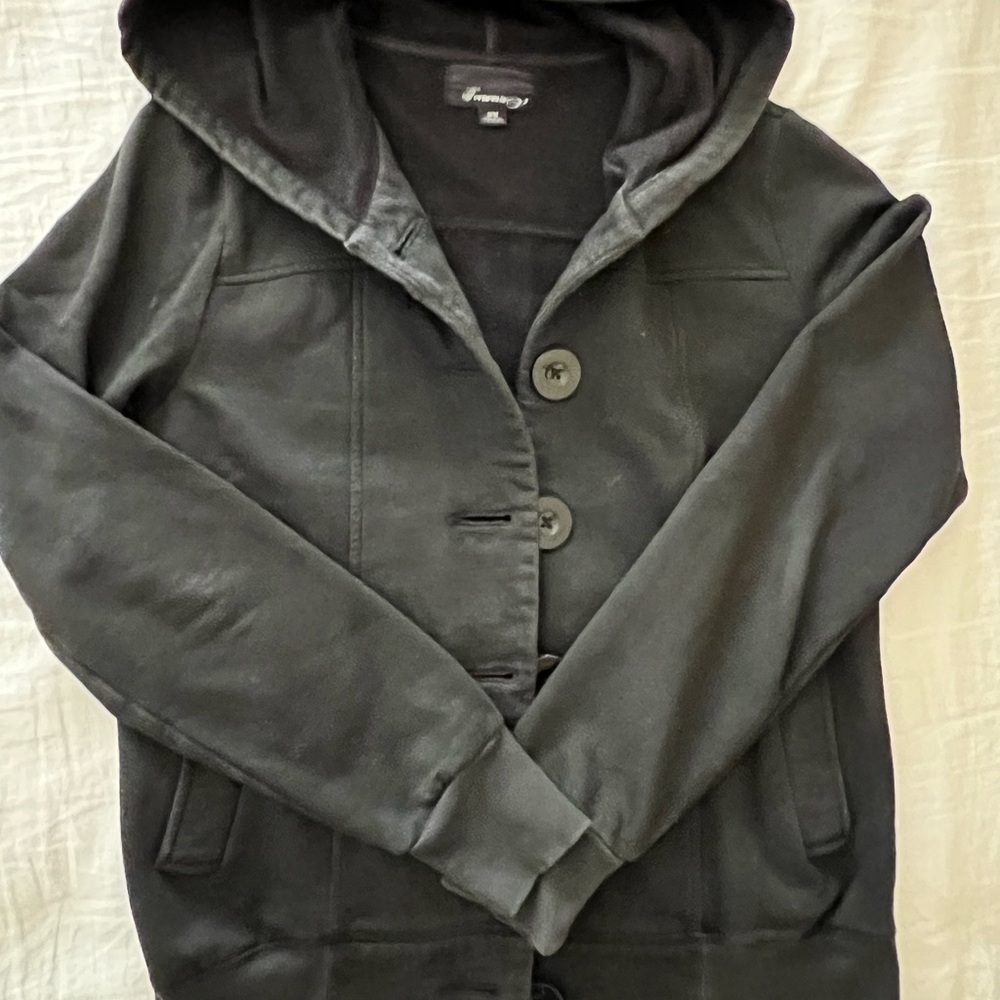 Forever 21 Black Button Up Jacket w Hood Size M